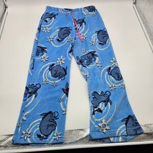 Disney Eeyore Fleece Pajama Pants Blue Snowflake Print Drawstring‎ Medium